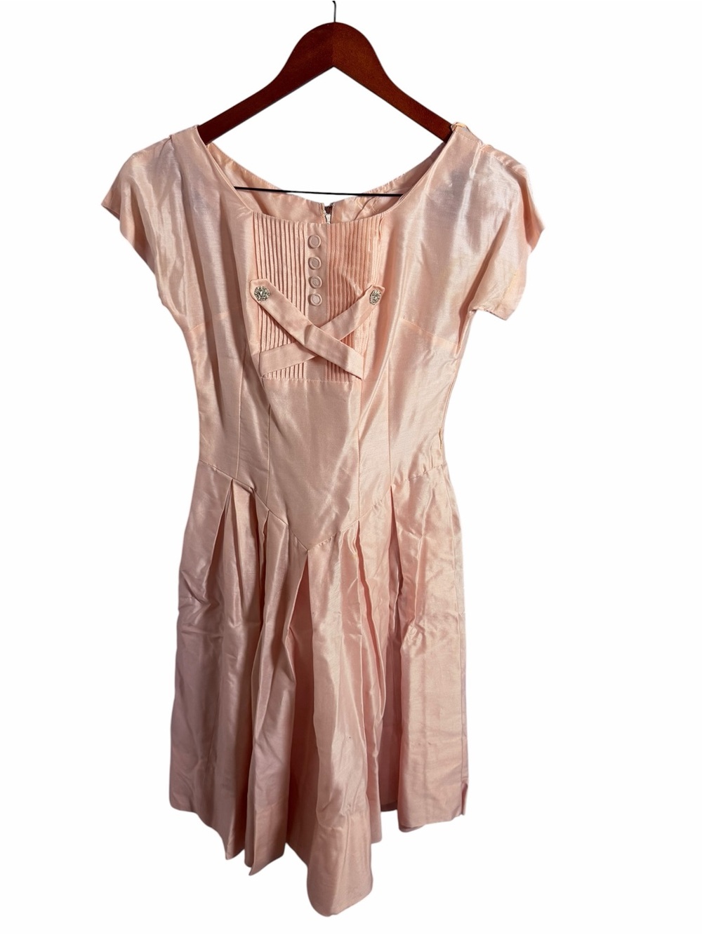 Vtg 60’s Soft Blush Cap-Sleeve Fit & Flare Mini Dress - Picture 2 of 11